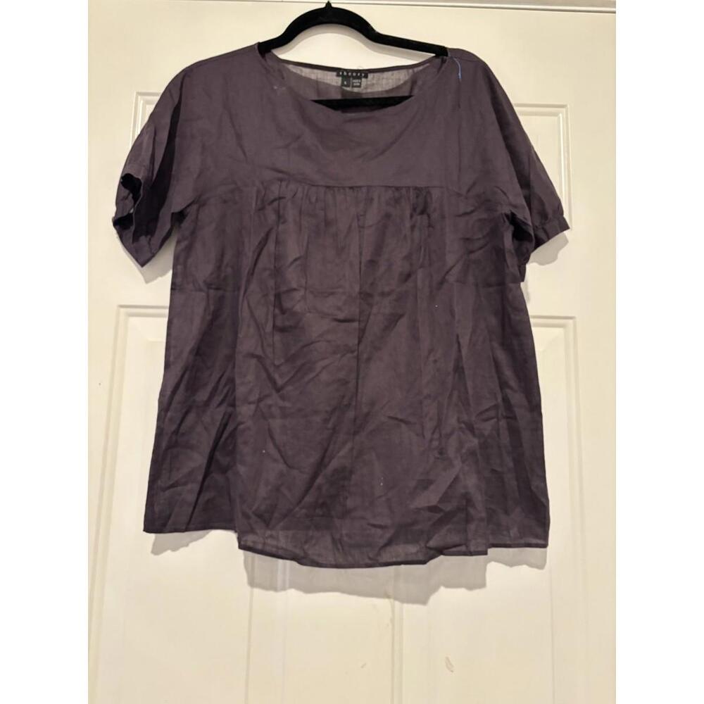 Anthropologie Theory sz L maroon cotton sheer short sleeve shirt new no tag#3145